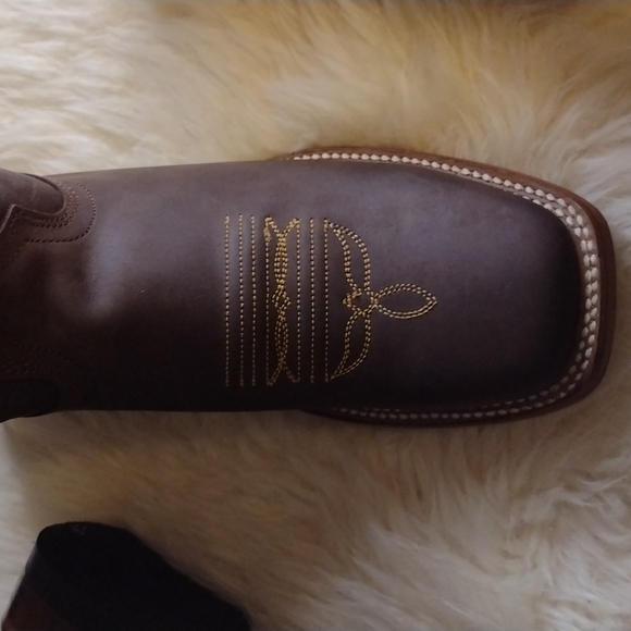 New Handmade Chocolate Brown Embroidered Cowhide Leather Square Toe Size 8.5 - Picture 8 of 12